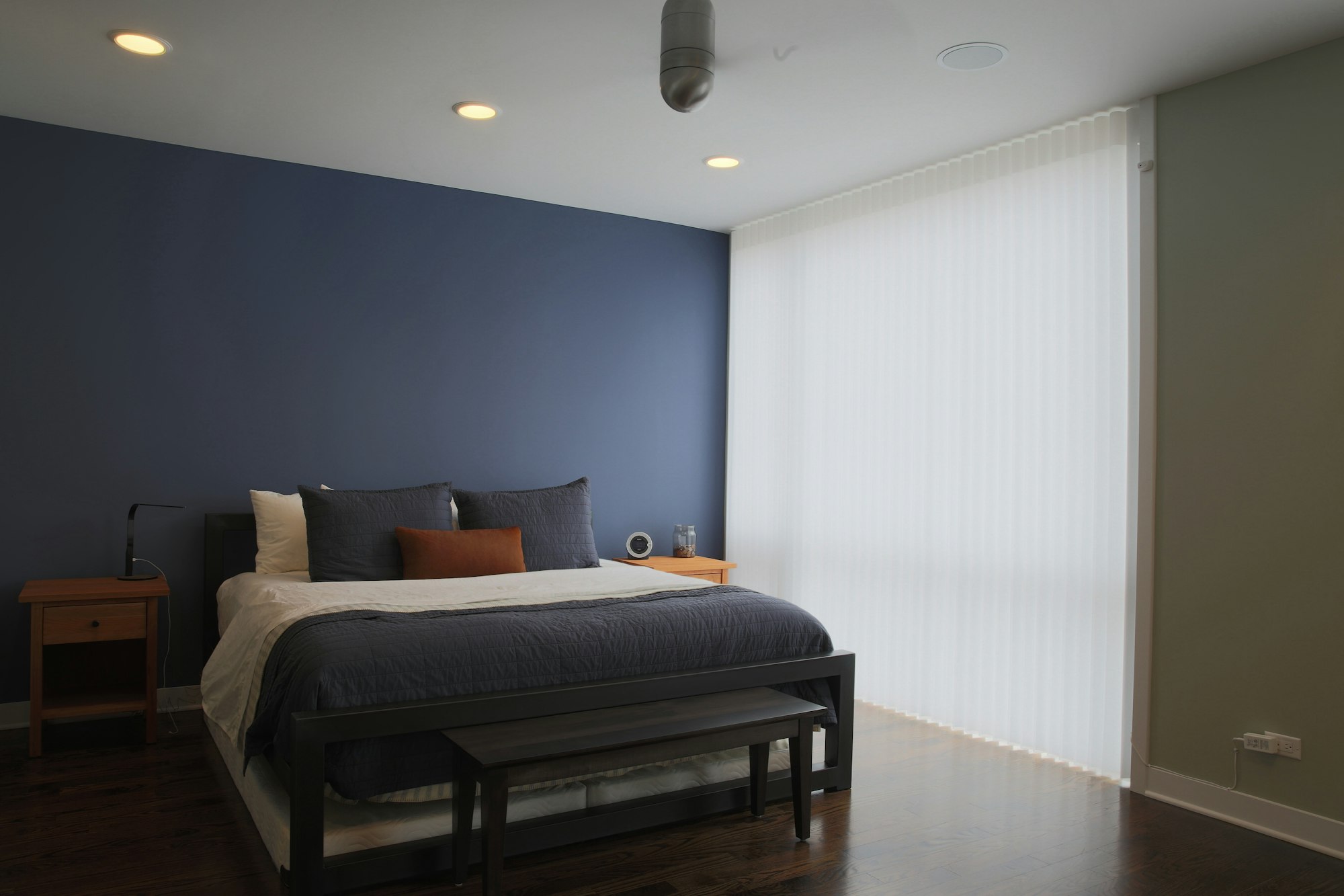 Modern and decorated bedroom set in a beautiful condo.